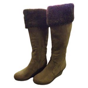 Ladies Brown Faux Fur Cuffed Boots